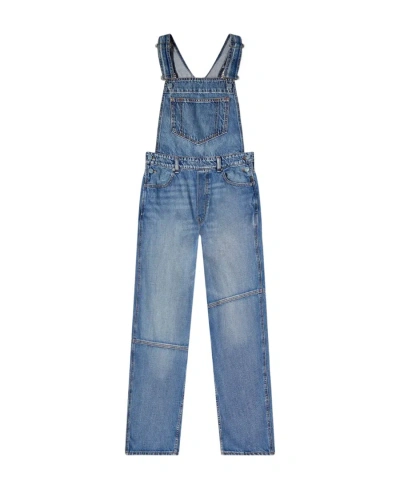 Ganni Wide-leg Denim Dungarees In Blue