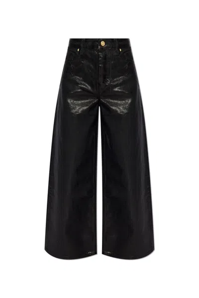 Ganni Coated Mid-rise Wide-leg Organic Jeans In Black