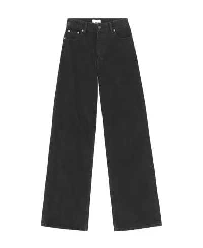 Ganni Wide-leg Organic-cotton Jeans In Black