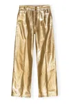 Ganni Metallic-effect Cotton Jeans In Gold