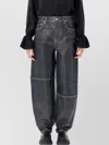 Ganni Wide Leg Trousers Metallic Finish Pockets In Black