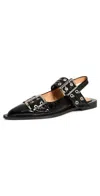 Ganni 'cocco' Black Leather Ballet Flats In Black