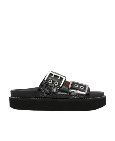 Ganni Buckle-strap Sandals In Black