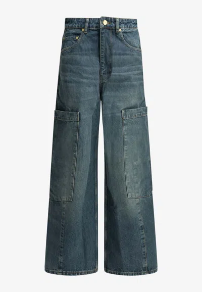 Ganni Wide-leg Cargo Jeans In Blue