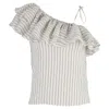 Ganni Wilkie Ruffled Striped Blouse In White Cotton And Silk In Multi