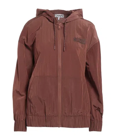 Ganni Windbreaker Jackets In Brown