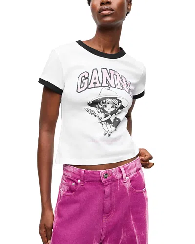Ganni Witch Logo Graphic Tee In Bright White