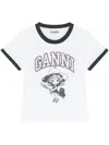Ganni White T-shirt With Lettering Logo And Front And Back Print In White