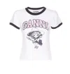 Ganni White T-shirt With Lettering Logo And Front And Back Print In White
