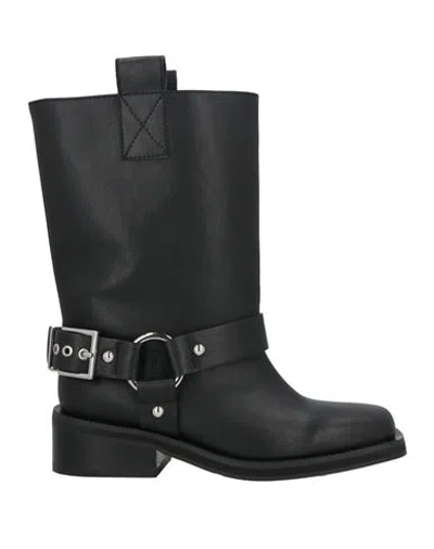 Ganni Mid Calf Recycled Leather Biker Boots In Black