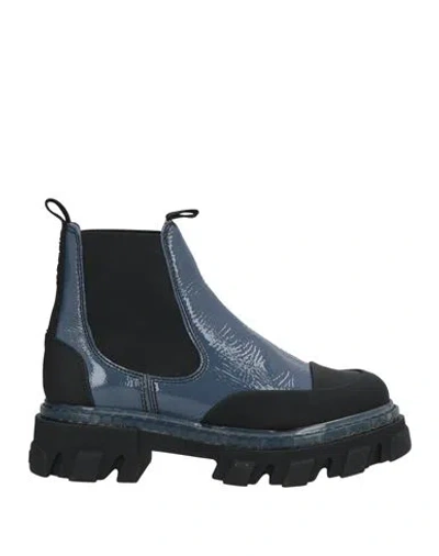 Ganni Women's Patent Leather Low Chelsea Boots In Gray Blue