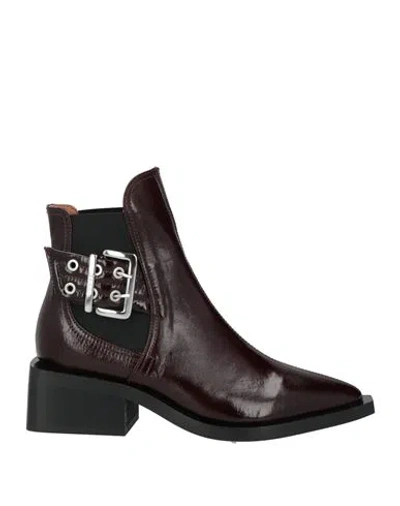 Ganni Woman Ankle Boots Burgundy Size 7 Textile Fibers In Red