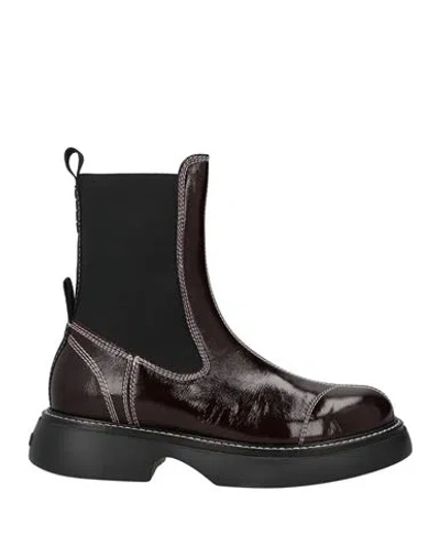 Ganni Woman Ankle Boots Burgundy Size 8 Textile Fibers In Multi