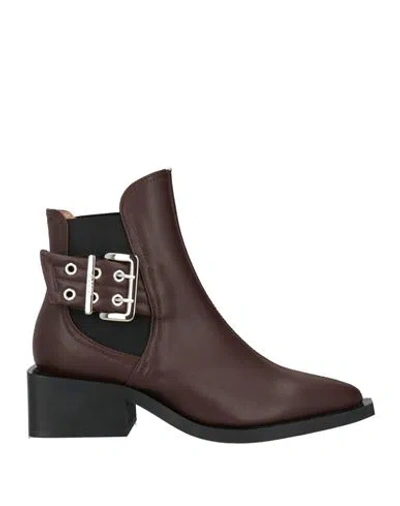 Ganni Woman Ankle Boots Chocolate Brown Size 8 Synthetisches Material, Textile Fibers