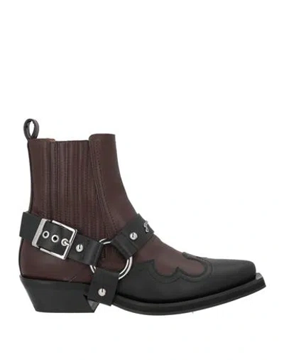 Ganni Woman Ankle Boots Dark Brown Size 8 Textile Fibers In Multi