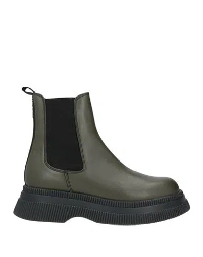 Ganni Woman Ankle Boots Dark Green Size 11 Soft Leather
