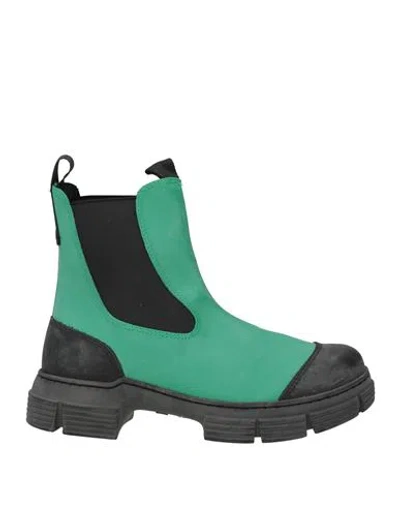 Ganni Woman Ankle Boots Green Size 8 Textile Fibers