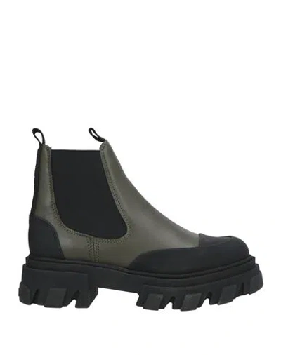 GANNI GANNI WOMAN ANKLE BOOTS MILITARY GREEN SIZE 10 LEATHER