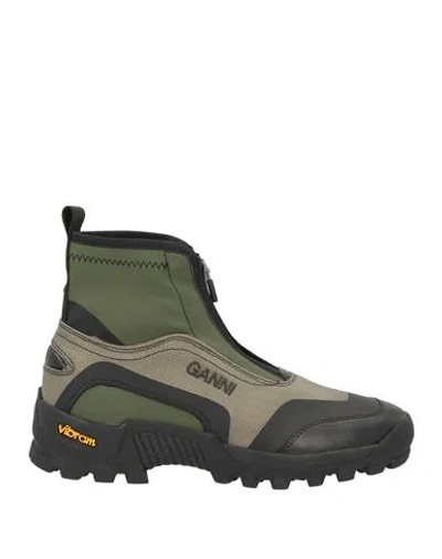 Ganni Woman Ankle Boots Military Green Size 8 Textile Fibers