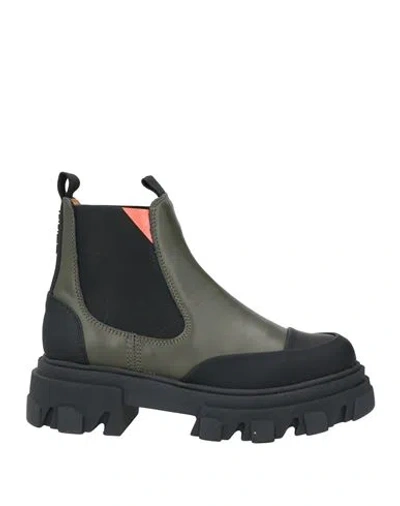 Ganni Woman Ankle Boots Military Green Size 6 Leather, Textile Fibers