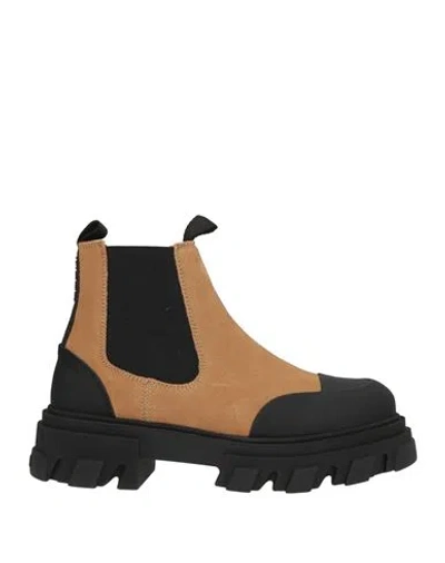 Ganni Woman Ankle Boots Sand Size 8 Textile Fibers In Brown