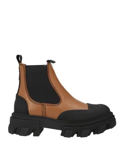 GANNI GANNI WOMAN ANKLE BOOTS TAN SIZE 8 LEATHER
