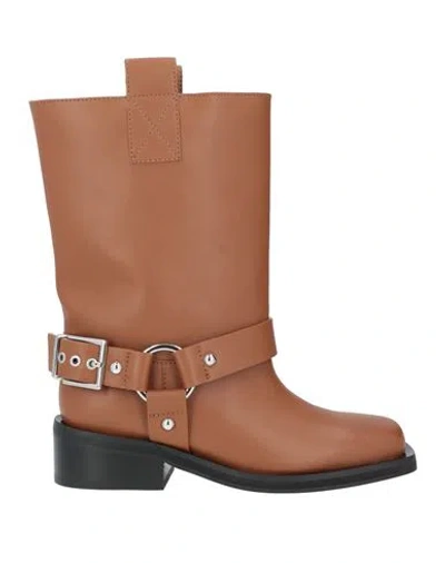 Ganni Woman Ankle Boots Tan Size 8 Synthetic Material In Brown
