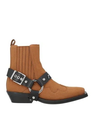 Ganni Woman Ankle Boots Tan Size 8 Textile Fibers In Brown
