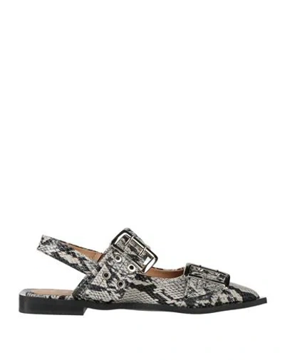 Ganni Buckled Eyelet-embellished Snake-effect Recycled Faux Patent-leather Ballet Flats In Multi