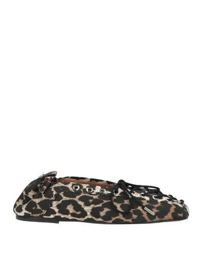 Ganni Woman Ballet Flats Beige Size 9 Textile Fibers In Multi