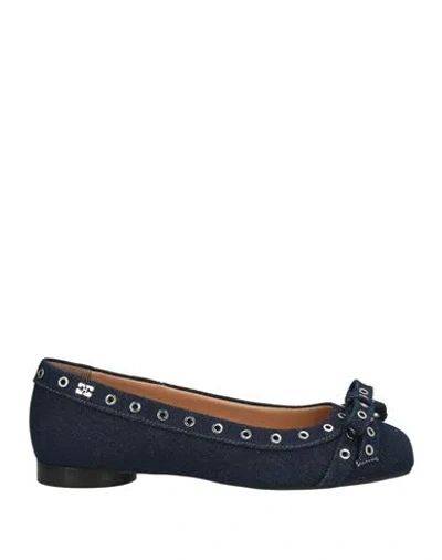 Ganni Woman Ballet Flats Blue Size 8 Textile Fibers