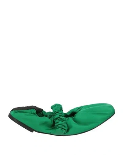 Ganni Woman Ballet Flats Green Size 8 Textile Fibers