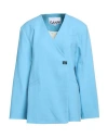 Ganni Embellished Oversized Organic Cotton Blazer In Blue