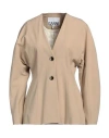 Ganni No-lapels Fitted Blazer In Beige