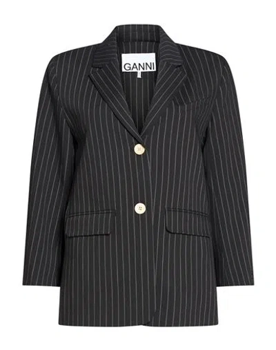 Ganni Woman Blazer Black Size 6 Ecovero Viscose, Recycled Polyester, Elastane, Polyester