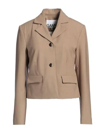 Ganni Woman Blazer Camel Size 4 Ecovero Viscose, Recycled Polyester, Elastane, Polyester In Nude