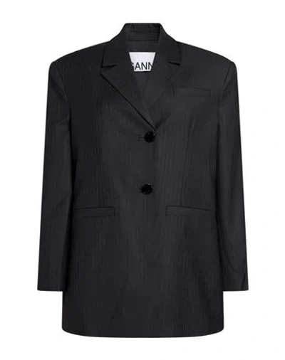 Ganni Woman Blazer Charcoal Size Xs Polyester, Viscose, Elastane In Black