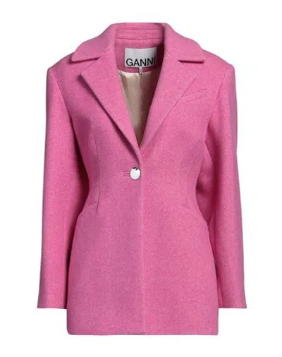 Ganni Woman Blazer Fuchsia Size 8/10 Recycled Wool, Polyamide In Pink
