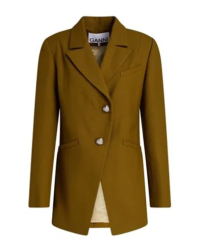 Ganni Woman Blazer Khaki Size 8/10 Recycled Polyester, Ecovero Viscose In Beige
