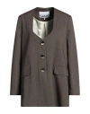 Ganni Brown Herringbone Blazer In Beige