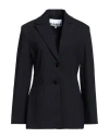 Ganni Black Fitted Drapey Melange Blazer In Blue
