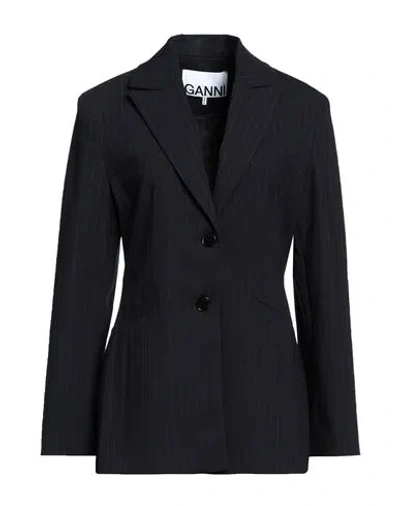 Ganni Woman Blazer Midnight Blue Size 0 Recycled Polyester, Viscose, Elastane, Polyester In Black