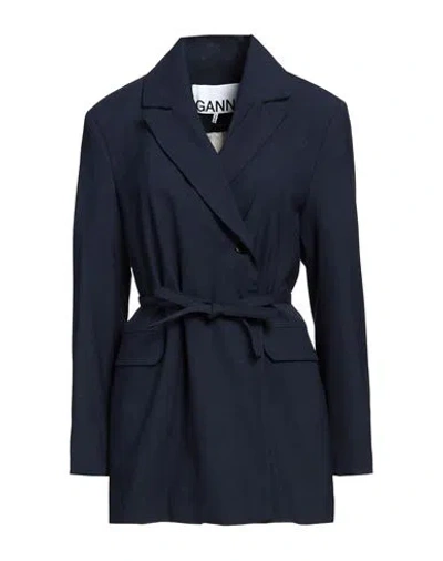Ganni Woman Blazer Navy Size 6 Viscose, Recycled Polyamide, Elastane, Polyester In Navy Blue
