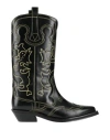 Ganni 40mm Mid Shaft Embroidered Western Boots In Black