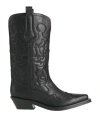 Ganni Embossed Design Mid-calf Stacked Heel Boots In Black