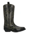 Ganni 40mm Mid Shaft Embroidered Western Boots In Black