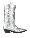 Ganni Recycled Metallic Embroidered Western Boots In Silver