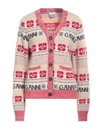 Ganni Woman Cardigan Beige Size Xs Wool, Recycled Wool, Recycled Polyamide In Pink