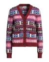 Ganni Intarsia-logo V-neck Cardigan In Red