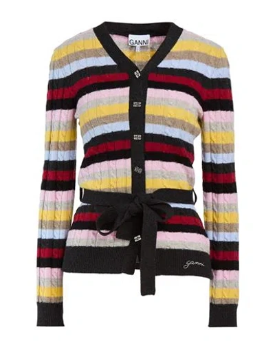 Ganni Woman Cardigan Charcoal Size L Wool, Recycled Wool, Recycled Polyamide In Multi
